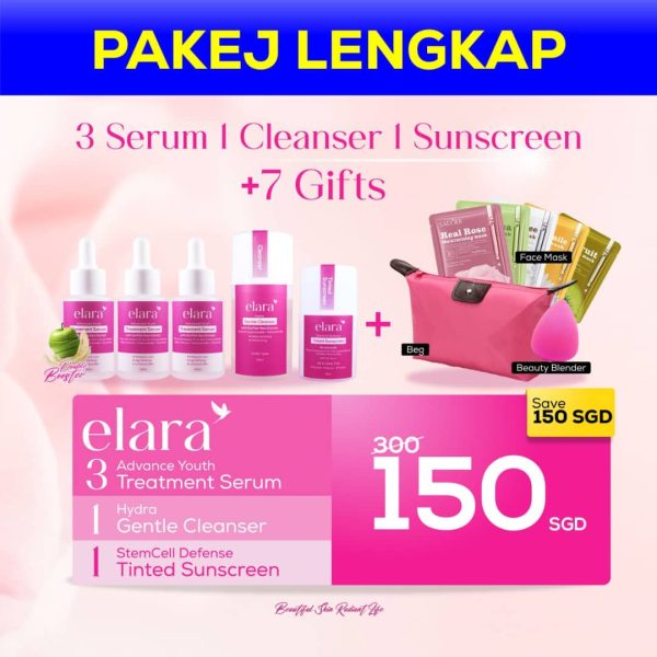 Pakej Lengkap (3 Serum + 1 Cleanser + 1 Sunscreen + 7 Freegift)