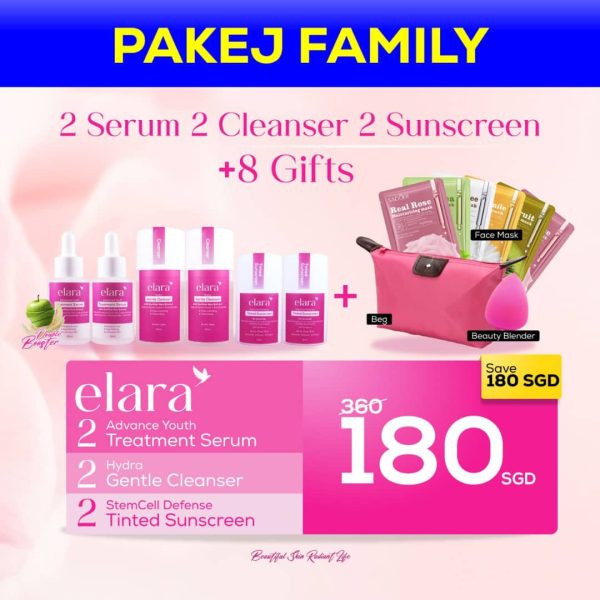 Pakej Family (2 Serum + 2 Cleanser + 2 Sunscreen + 8 Freegift)